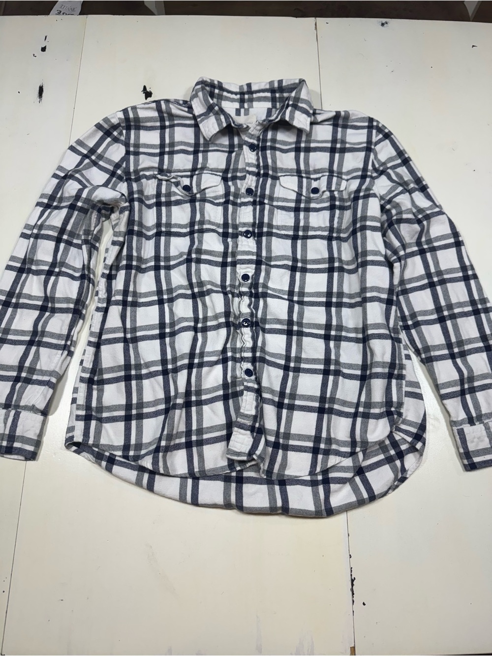 American Eagle Men's XL Plaid Flannel Shirt Long Sleeve Navy Grey White